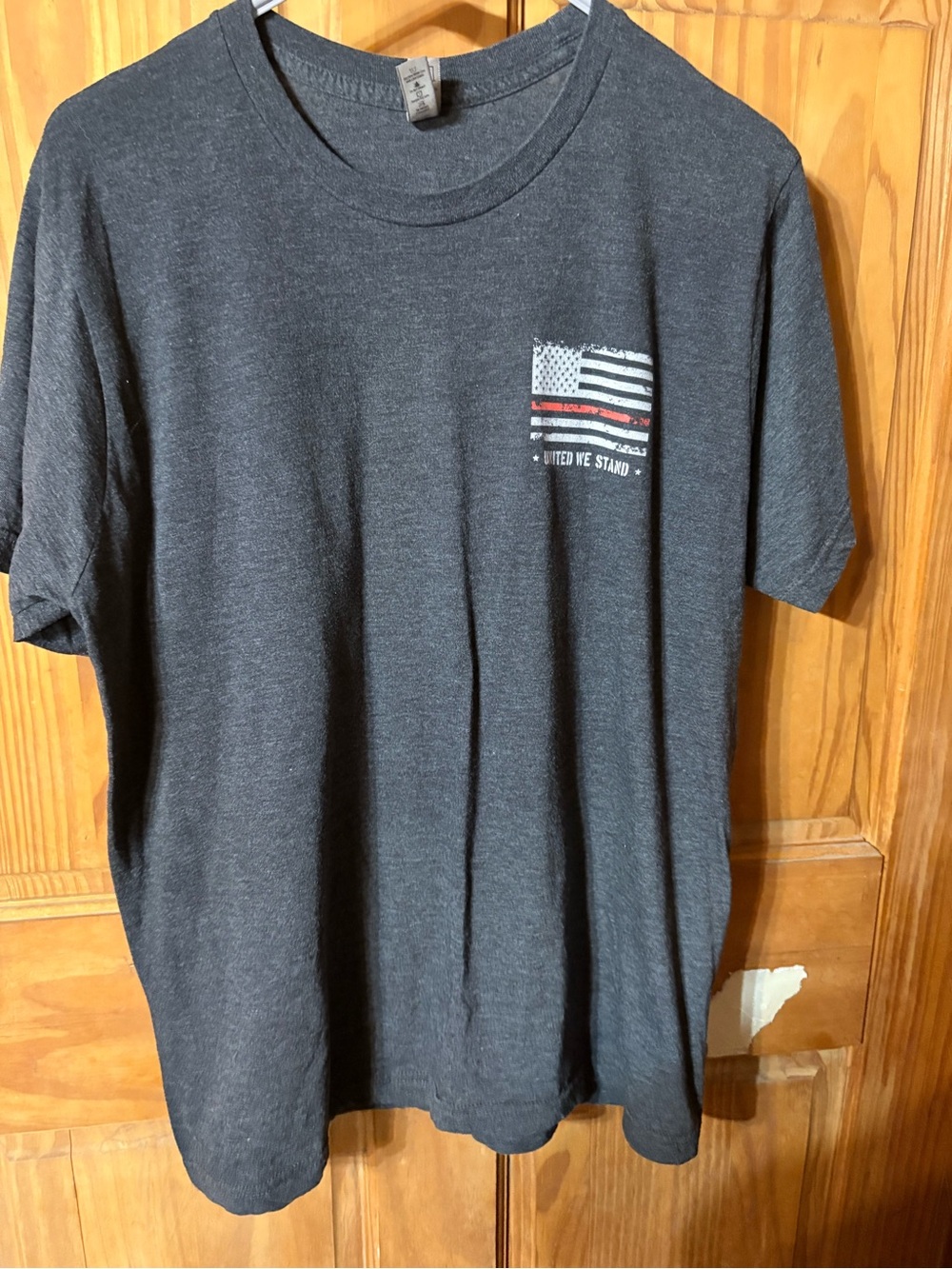 Hanes Charcoal Gray Short-Sleeve Pocket Tee with Flag Graphic